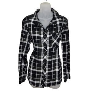 Athleta Sierra Button Up Shirt Cotton Plaid 73617 Womens MP Lightweight Blouse